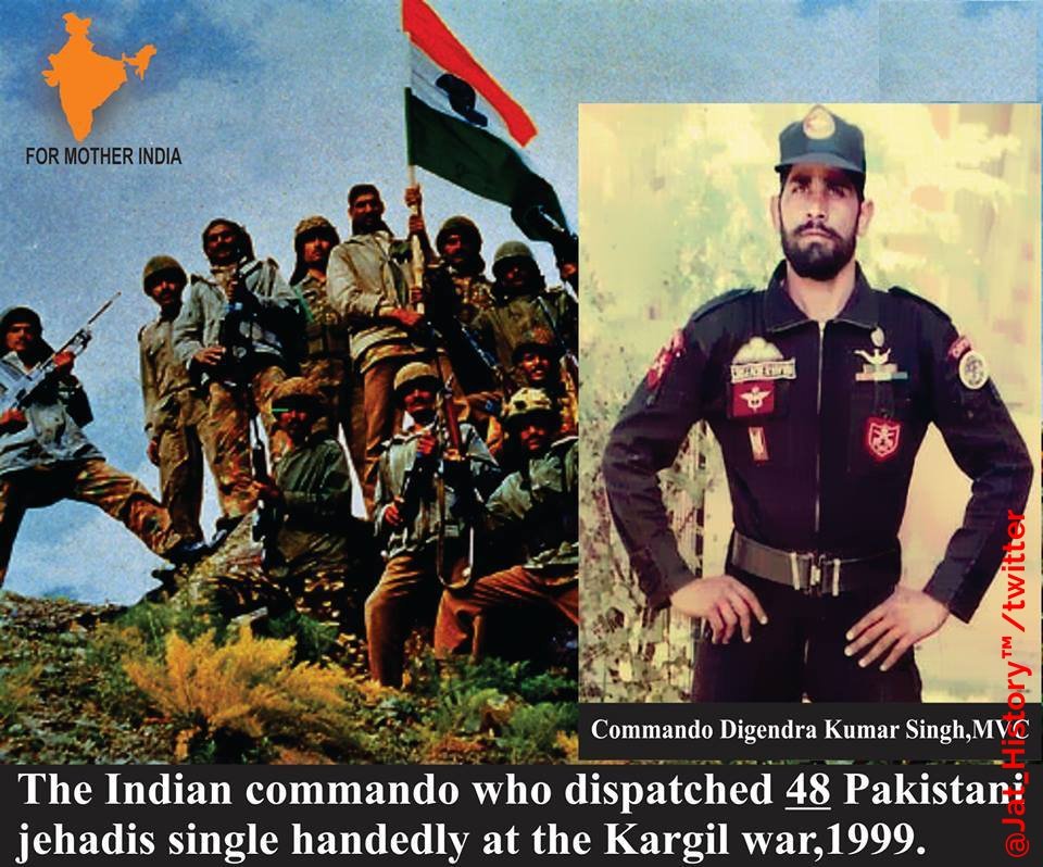 Jat_History's tweet photo. Meet The Cobra Of #Kargil War ! The Hero Of #Tololing !!, Maha Vir Chakra #Digendra Kumar Paraswal - The #Indian Commando Who Dispatched 48 #Pakistani Jehadis Single Handedly At The #Kargil War
#JatPride https://t.co/wC9j59PrNl