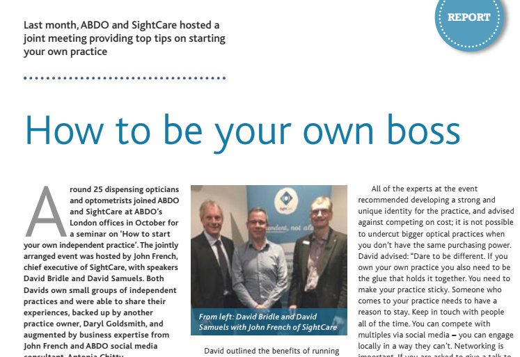 SightCareGroup's tweet photo. A great article from Dispensing Optics is out now on our event for opening your own practice - have a read here: https://t.co/ikb8RnnyCN #thefuture #futureoptics #opticians #optometrists #optometryhour https://t.co/VKBQwz2iKY