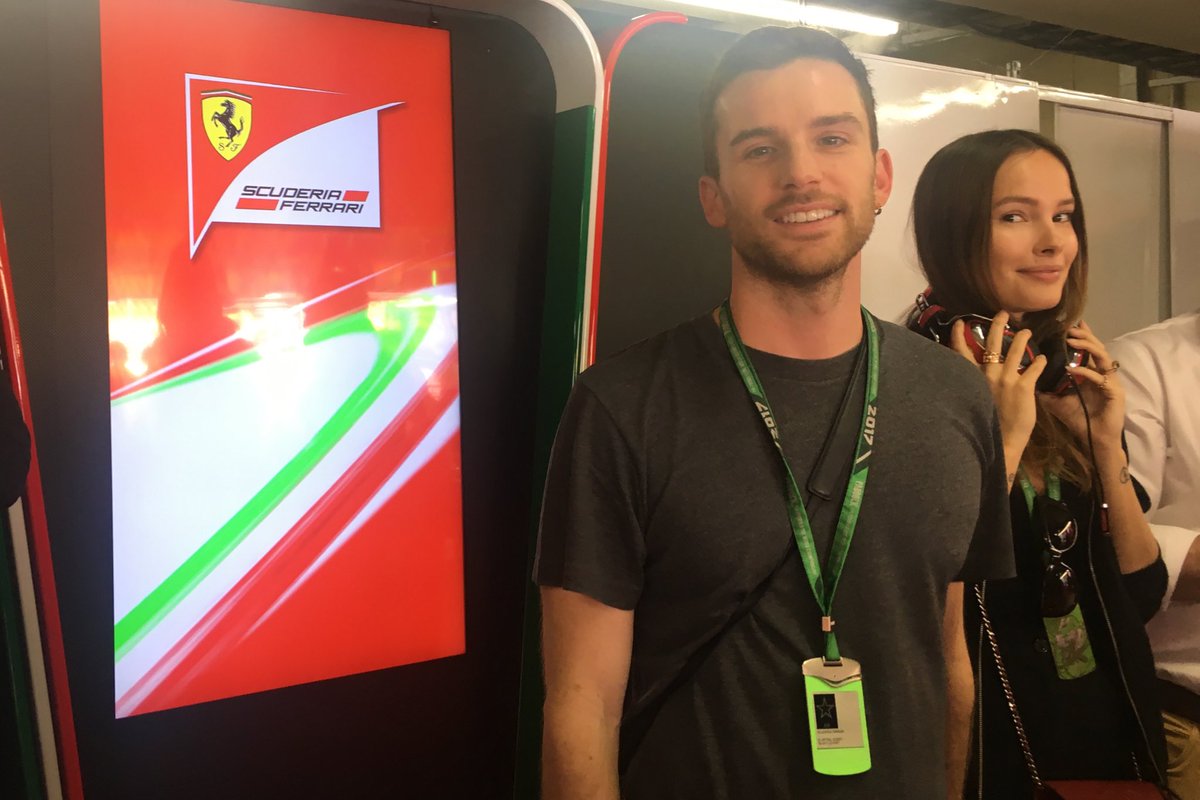 ScuderiaFerrari's tweet photo. .@coldplay ‘s bassist Guy Berryman, is our welcome guest this morning! #BrazilGP #FP1 https://t.co/91mWrPmGzP