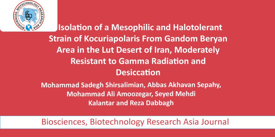 biotech_asia's tweet photo. Isolation of a Mesophilic and Halotolerant Strain of Kocuriapolaris From Gandom Beryan Area in the Lut Desert of Iran, Moderately Resistant to Gamma Radiation and Desiccation
#IslamicAzadUniversity
https://t.co/7cZKfbBpx7 https://t.co/wC3Lx1sDZf