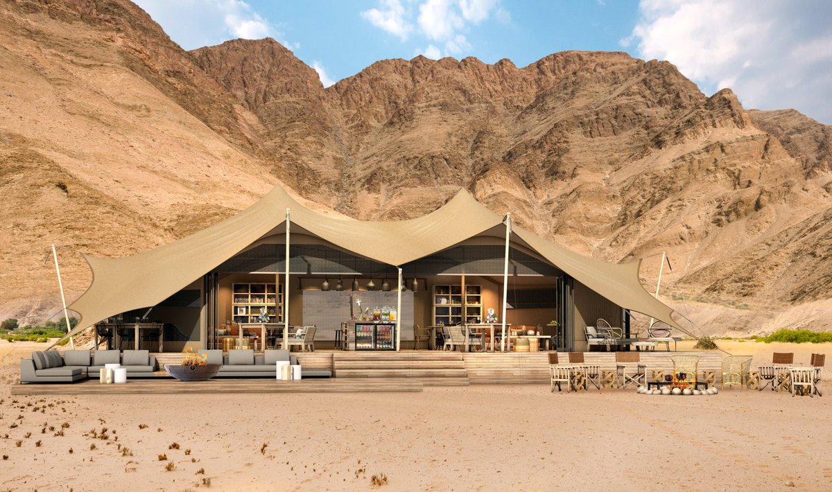 We promised you more, and here it is.

Ladies and gents, welcome to Hoanib Valley Camp in Namibia.

Hoanib Valley boasts six stylish, solar powered tents with views of the Hoanib River Valley. Desert-adapted elephant, lion, rhino and giraffe frequent this spectacular landscape.