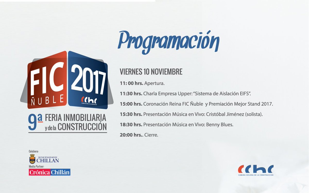 FicNuble's tweet photo. Comienza la tercera jornada FIC Ñuble 2017 con un amplio programa de actividades. Un único ajuste: cierre será a las 18:00 horas. https://t.co/Hjqfl7h5K3