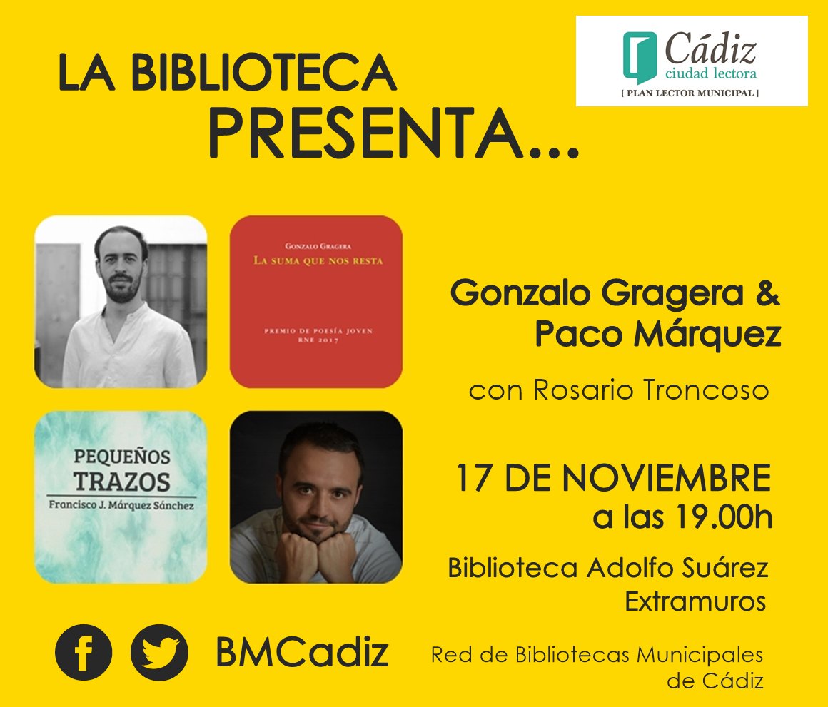 BMCadiz's tweet photo. 📚Tenemos una noticia!!!!! Seguimos diseñando actividades y comenzamos un nuevo programa #LaBibliotecaPresenta. Apunta la cita @RosarioTroncoso https://t.co/9VadR2SrWs