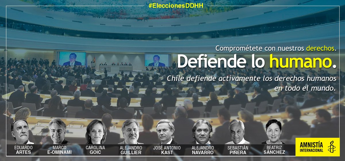amnistiachile's tweet photo. Exijamos que Chile defienda activamente los #DerechosHumanos en todo el mundo! Firma https://t.co/5xsuTx0Wsl #EleccionesDDHH https://t.co/6hyjy0sqtf
