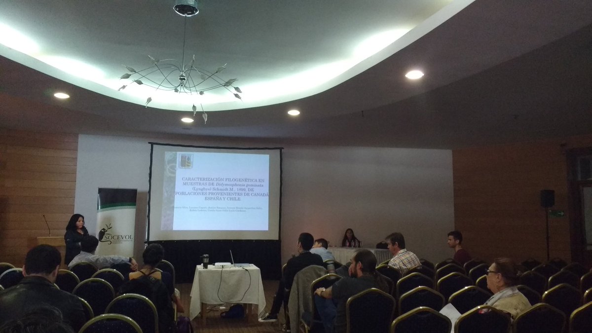 Julian1924's tweet photo. Docente Leyla Cárdenas dando a conocer avances de proyecto colaborativo. Didymosphera @EcolEvolUach @PostCienciaUACh #sochigen #socevol https://t.co/LAg5zUBjG9