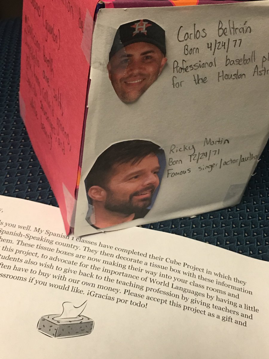 SoniaMatthew2's tweet photo. A Spanish-speaking country decorated on a tissue box. Great work, Srta. Villela’s students! #ThanksForMyGift https://t.co/UTxPE6ID7T