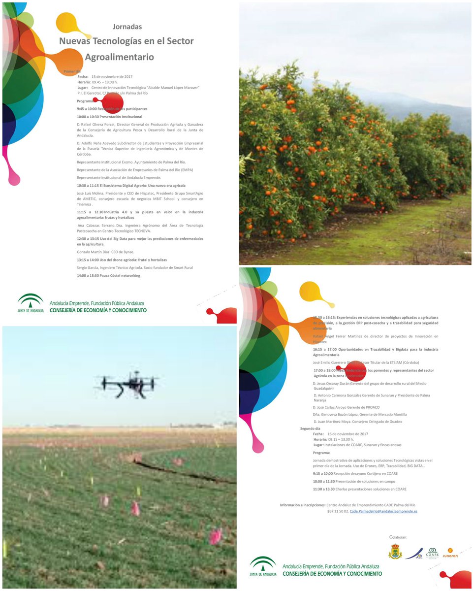 cadecordobaAE's tweet photo. Ven a las jornadas Nuevas Tecnologías en el sector #Agroalimentario los días 15-16/11 @palmadelrio_es #EMPA #COARE #Suranan #CADEPalmadelRio https://t.co/yj2fenM9RW