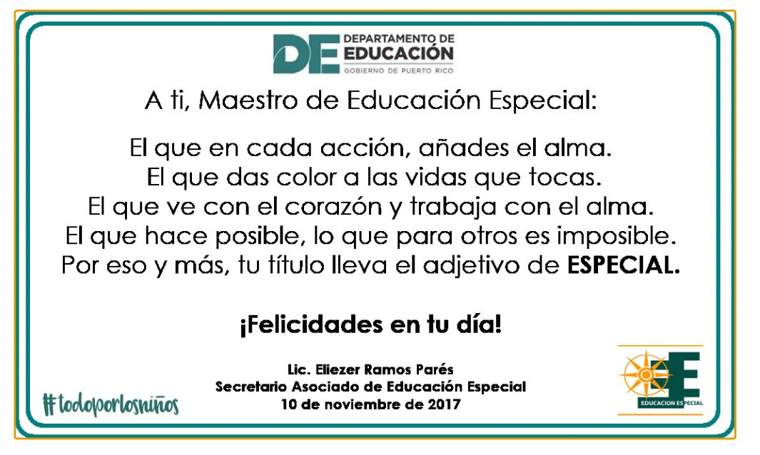 Eramospares's tweet photo. Hoy reconocemos la labor del maestro de educ. especial. Gracias por tu entrega, dedicación y compromiso con nuestros niños y jovenes. 
#instrumentodetransformación
#trabajandoporellos https://t.co/FACrA96x4x