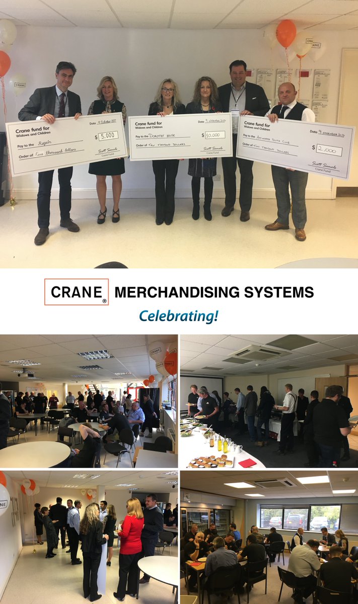 crane_ms's tweet photo. On 9th November we held a celebration lunch on site at our UK factory in Chippenham where the CMS President, Brad Tedder, presented donations to our chosen UK charities followed by a lunch for associates and Charity guests @vendingAVA @VendingEurope @planetvending #proudlyCrane https://t.co/r98z4z1Zoz