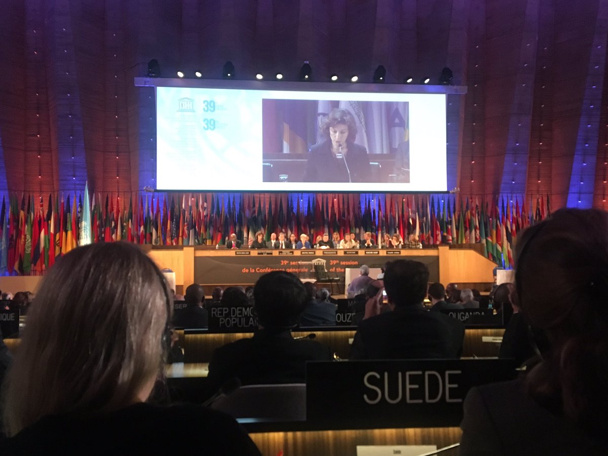 SweOECDUNESCO's tweet photo. It's official! General Conference has now elected Audrey Azoulay as @UNESCO new Director-General. We look forward to working with you! #39GC https://t.co/UX4Ndn8TkF