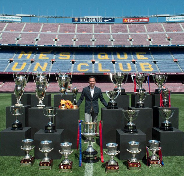 Sporf's tweet photo. OFFFICIAL: Xavi announces he will retire at the end of the season. 😢

📅 890 Games
⚽️ 103 Goals
🏆🇪🇸 8 La Liga 
🏆⭐️ 4 Champions League
🏆🇪🇸 3 Copa del Rey
🏆🌍 2 Euros 
🏆🌍 1 World Cup

Legend of the game ⚽️🙌 https://t.co/36pTOFlm0f