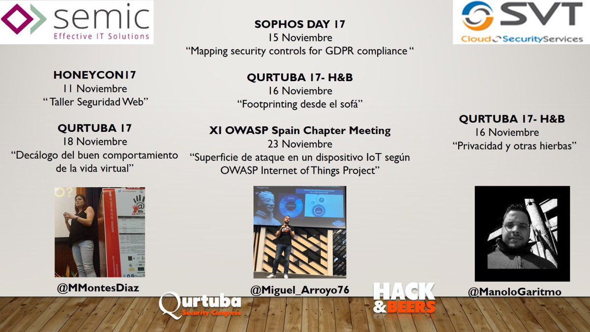 svtcloud's tweet photo. Nuestros compañeros @Miguel_Arroyo76,  @ManoloGaritmo, @MMontesDiaz estarán en @Honey_SEC @SophosIberia @OWASPSpain @qurtubacon ¡No faltéis! 😉 https://t.co/dw1TnVgvqM