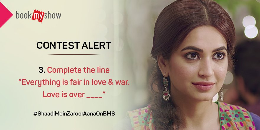 bookmyshow's tweet photo. Can you complete this for us!

#ShaadiMeinZaroorAanaOnBMS #Contest #ContestAlert https://t.co/0nCGGBLD9E