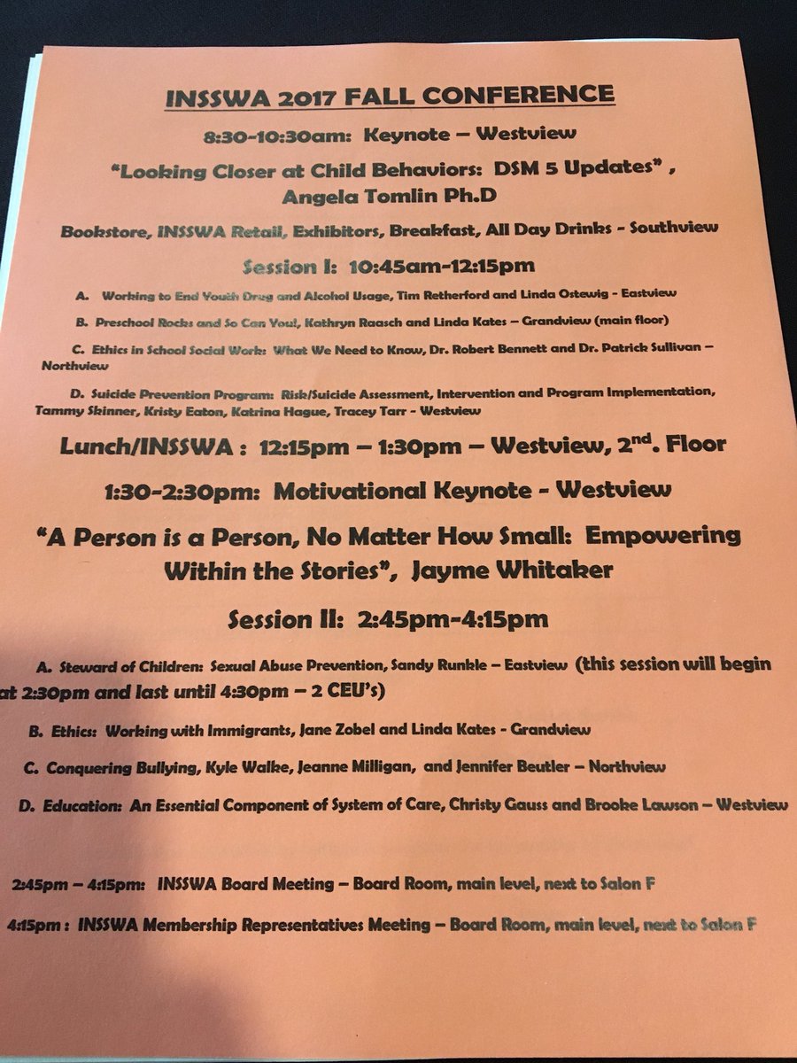 Sanders_SW's tweet photo. A full and productive day ahead at the #INSSWA conference! @insswa #schoolsocialwork https://t.co/tF8u30suKx