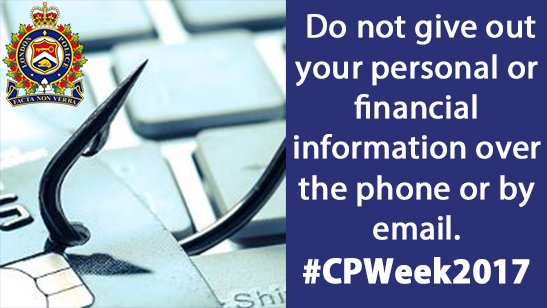 lpsmediaoffice's tweet photo. Crime Prevention Tip: Do not give out your personal or financial information over the phone or by email. #CPWeek2017 #ldnont https://t.co/8YiO5uunwG