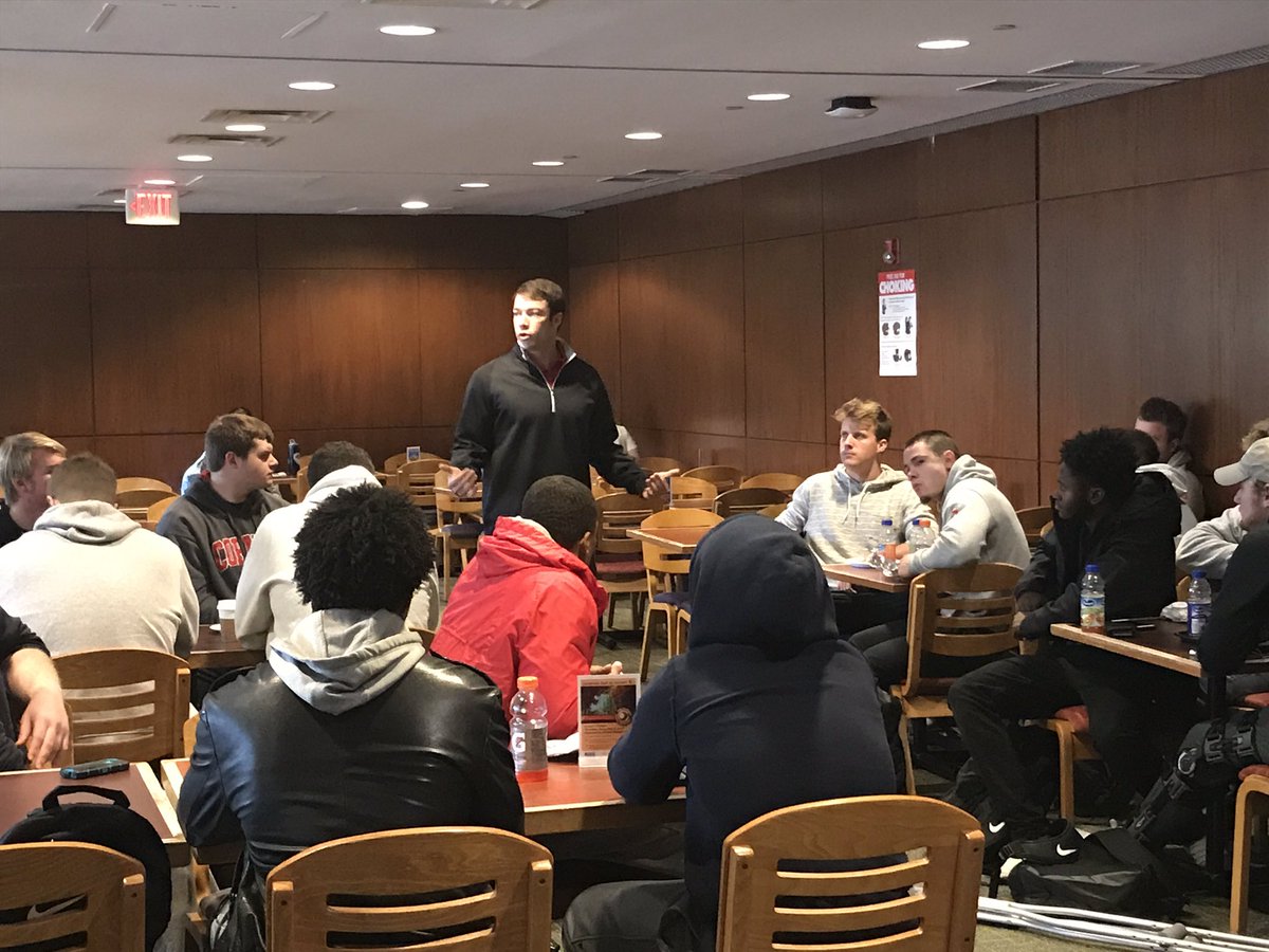 BigRed_Football's tweet photo. @CoachCNice kicking off #Focus&FinishFriday talking about #Choices #BfastClub ๐ด๐ป๐ณ๐ค๐ https://t.co/bDsaIwWk6j
