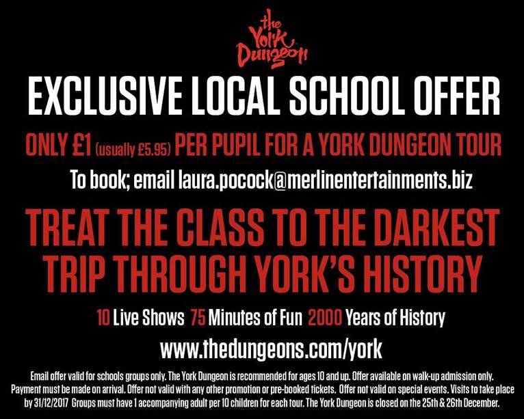 YorkCEP's tweet photo. An exclusive offer to York schools from @YorkDungeon #YorkCulturePledge https://t.co/hLqUKJNNc1