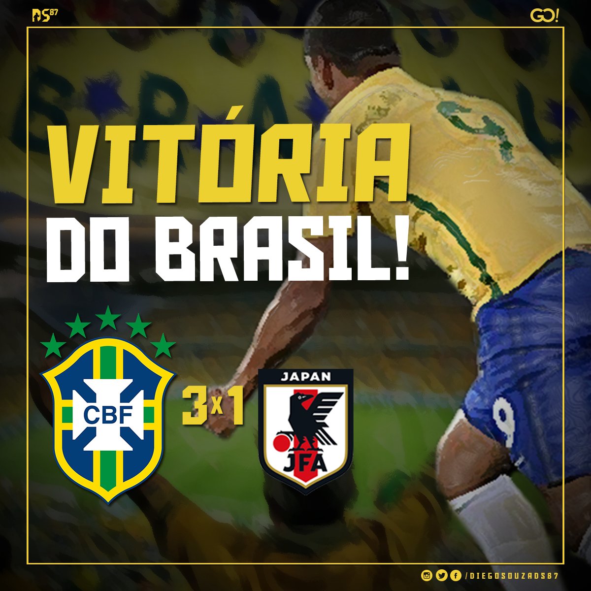 DiegoSouzaDS87's tweet photo. FIM DE JOGO! 

O Brasil vence o Japão por 3x1! 🇧🇷 #EquipeDS87 https://t.co/xZkBeYZvHN