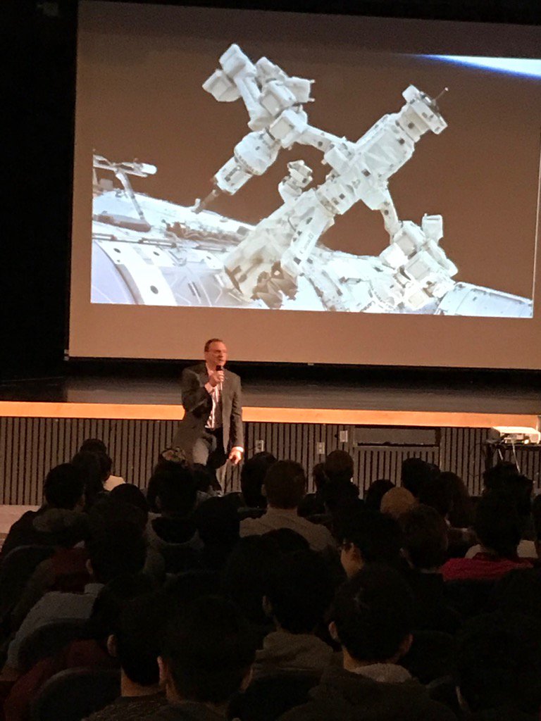 Dr. E. Coleshill engages PCSS Sci-Tech students with personal work experiences designing space station robotics.