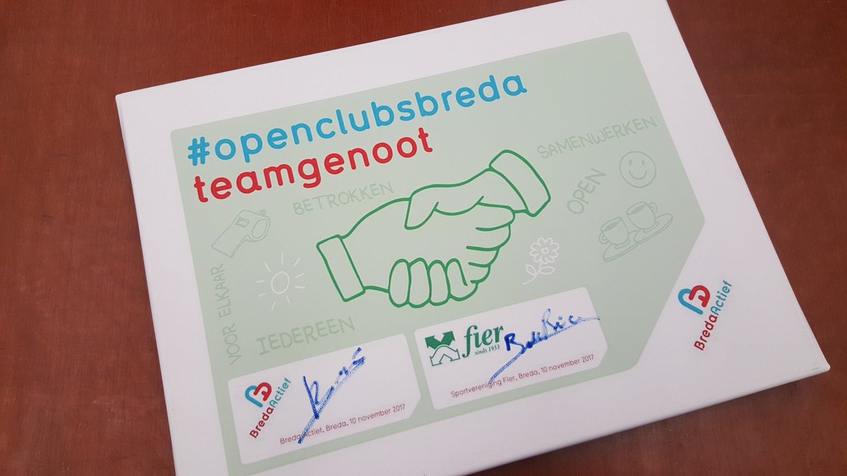 S.V. Fier teamgenoot van #OpenClubsbreda ondertekening in bijzijn van wethouder @PauldeBeerD66. bit.ly/fieropenclubsb… @TeamBredaSport