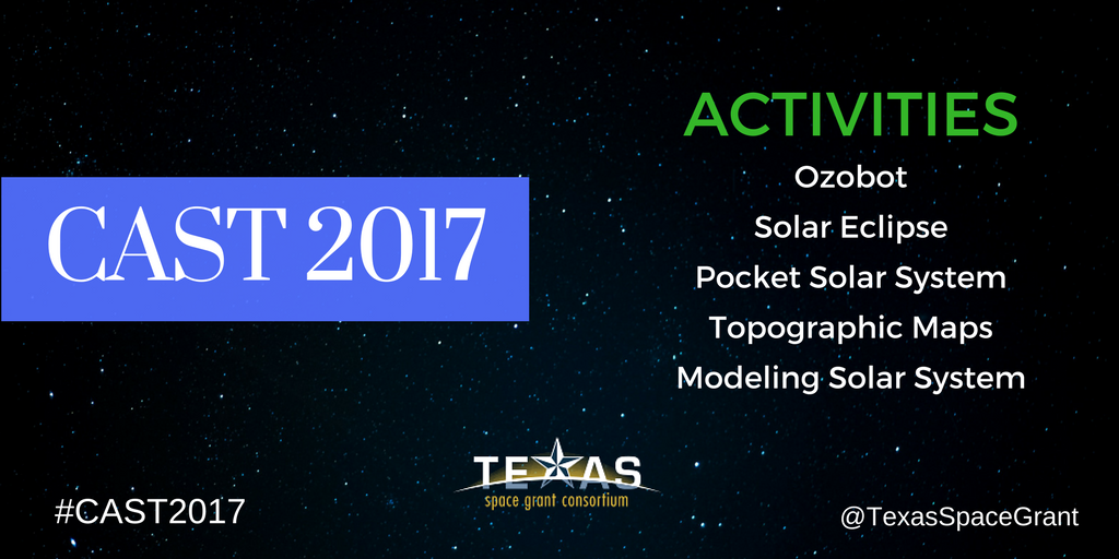 TexasSpaceGrant's tweet photo. Our #NASALiftOff &amp; #GetMooned Teachers will be sharing these activities at    #CAST2017 STEM Spectacular in Grand Ballroom C from 8:30-10:30 https://t.co/jh76tUIvdE