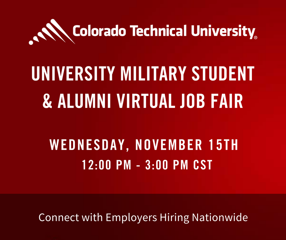 ctuniversity's tweet photo. On 11/15 CTU will host a virtual job fair for alumni and veterans. Check out the employers and register: https://t.co/zJGHzuwSvC https://t.co/eIXpjt1tax