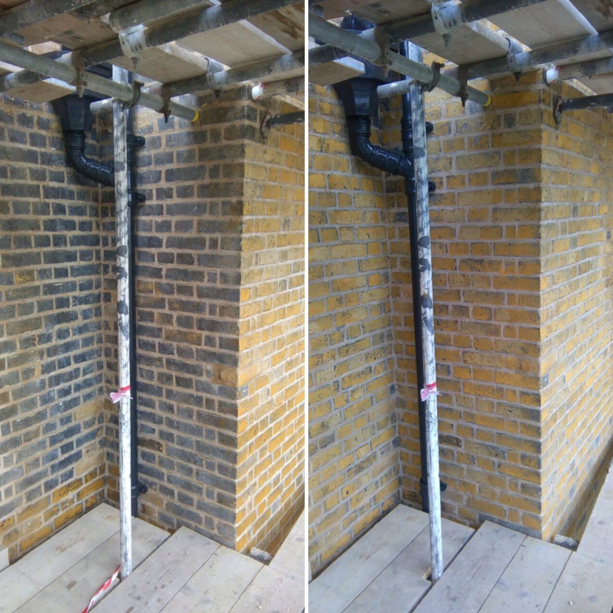 Wimbledon refurb project carbonated bricks causing site concerns even after they cleaned the building,no problem Henleystone Remedials tinted out the heavy staining  to a perfect match.