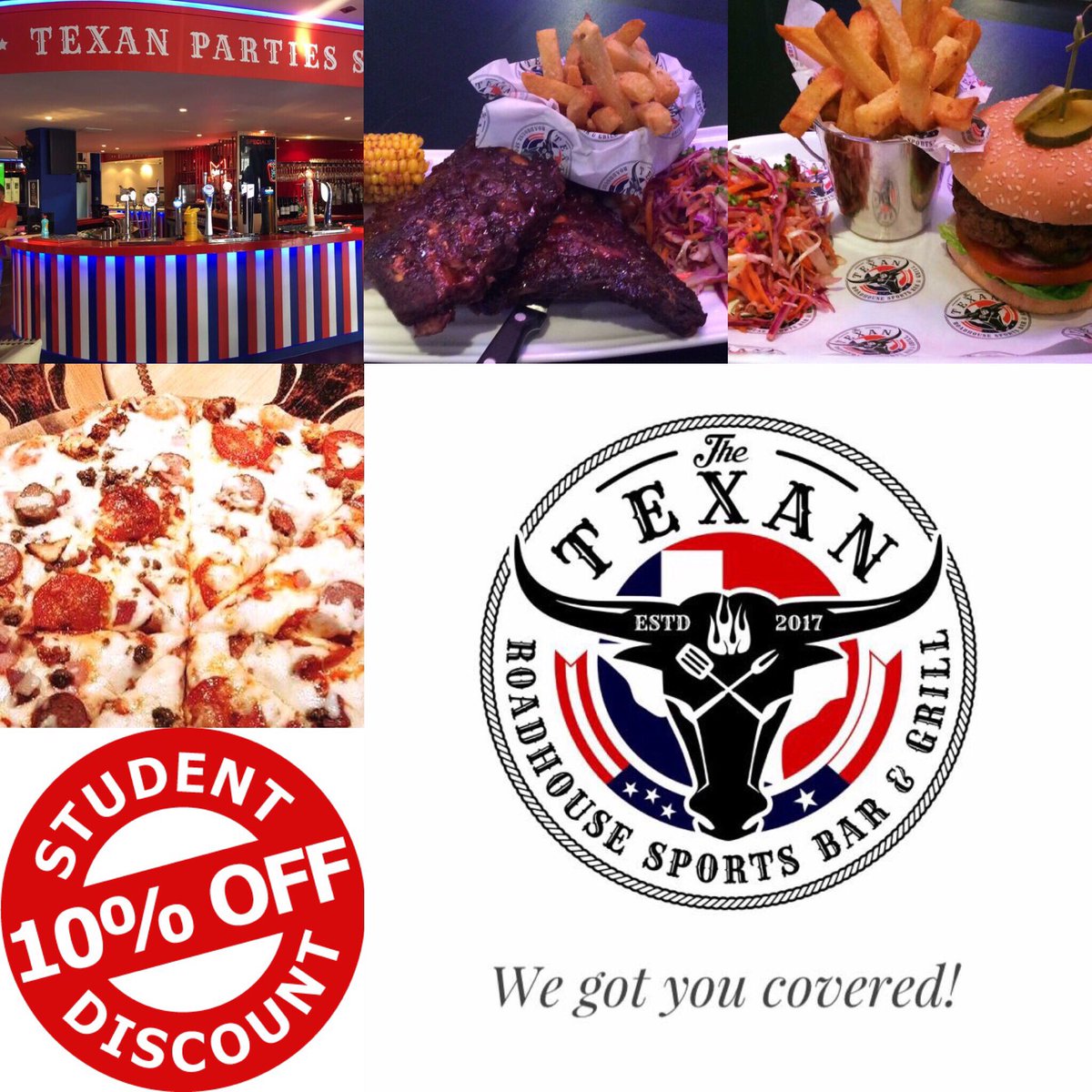 TexanRoadhouse's tweet photo. **Student Perks**
Have a blast and enjoy 10% discount with your valid student ID card. #AllStudents #birminghamUK #perksofbeingastudent https://t.co/JlwvoEsifT