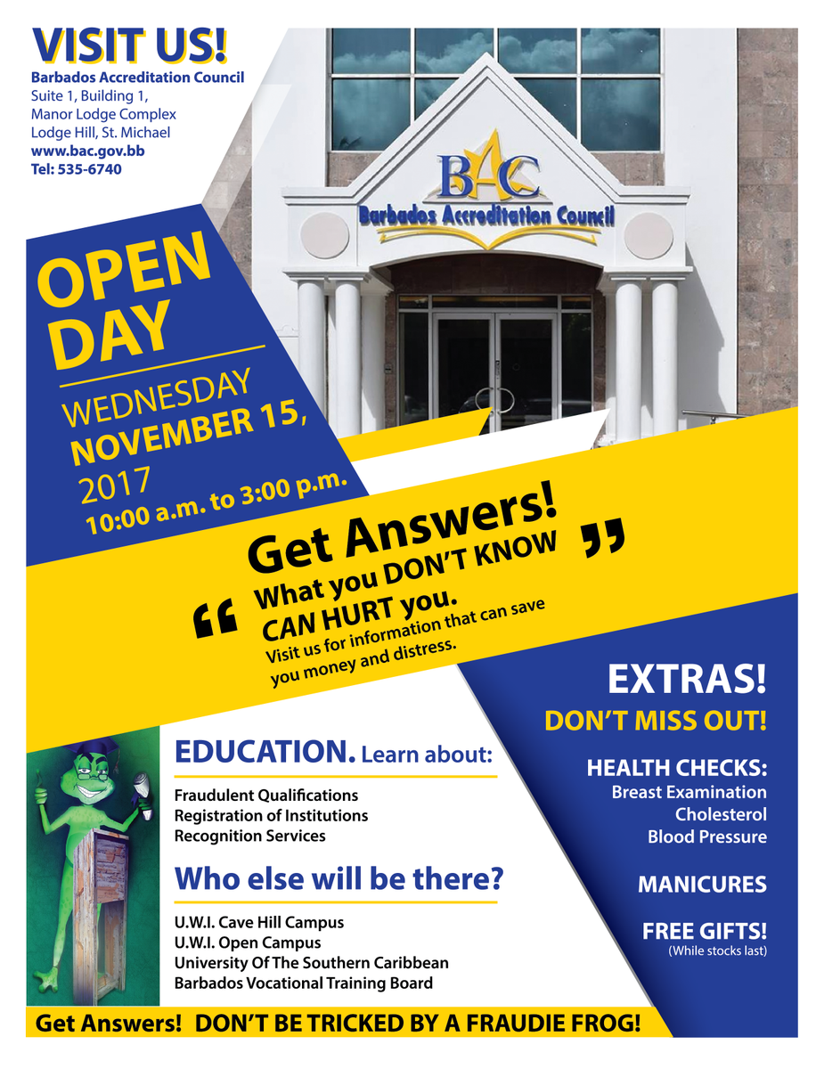 BACBarbados's tweet photo. Join us at our Quality Assurance Open Day, Nov.15, 2017. https://t.co/Afn1tYnKZ4