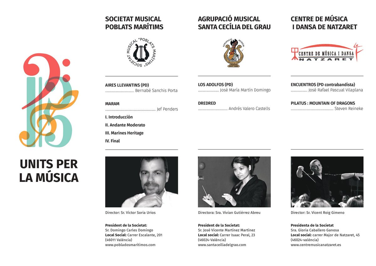 Cartell i programa del XXIII Festival de Bandes de Música del Marítim. Tindrà lloc el diumenge 12 a les 10 h al Teatre el Musical (Plaça del Rosari, Valencia)