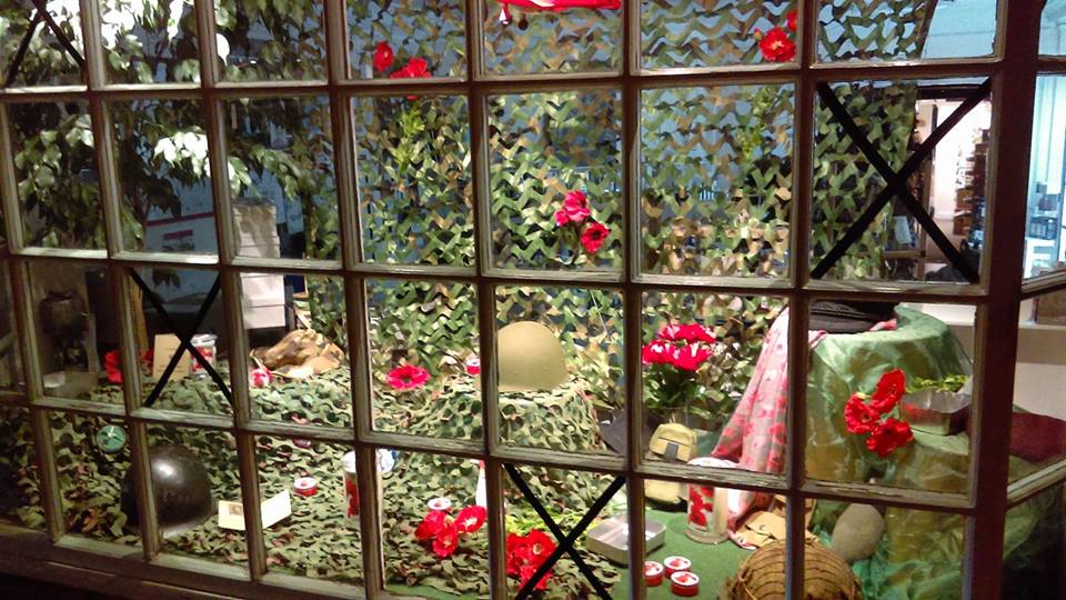 Have you seen our Remembrance window? It has equipment and clothing from many theatres of war. We Shall Remember Them! It will be stripped out on Monday morning when our first Christmas window appears before the lights switch on Thursday 16th <a href="/ourburysteds/">Our Bury St Edmunds</a>