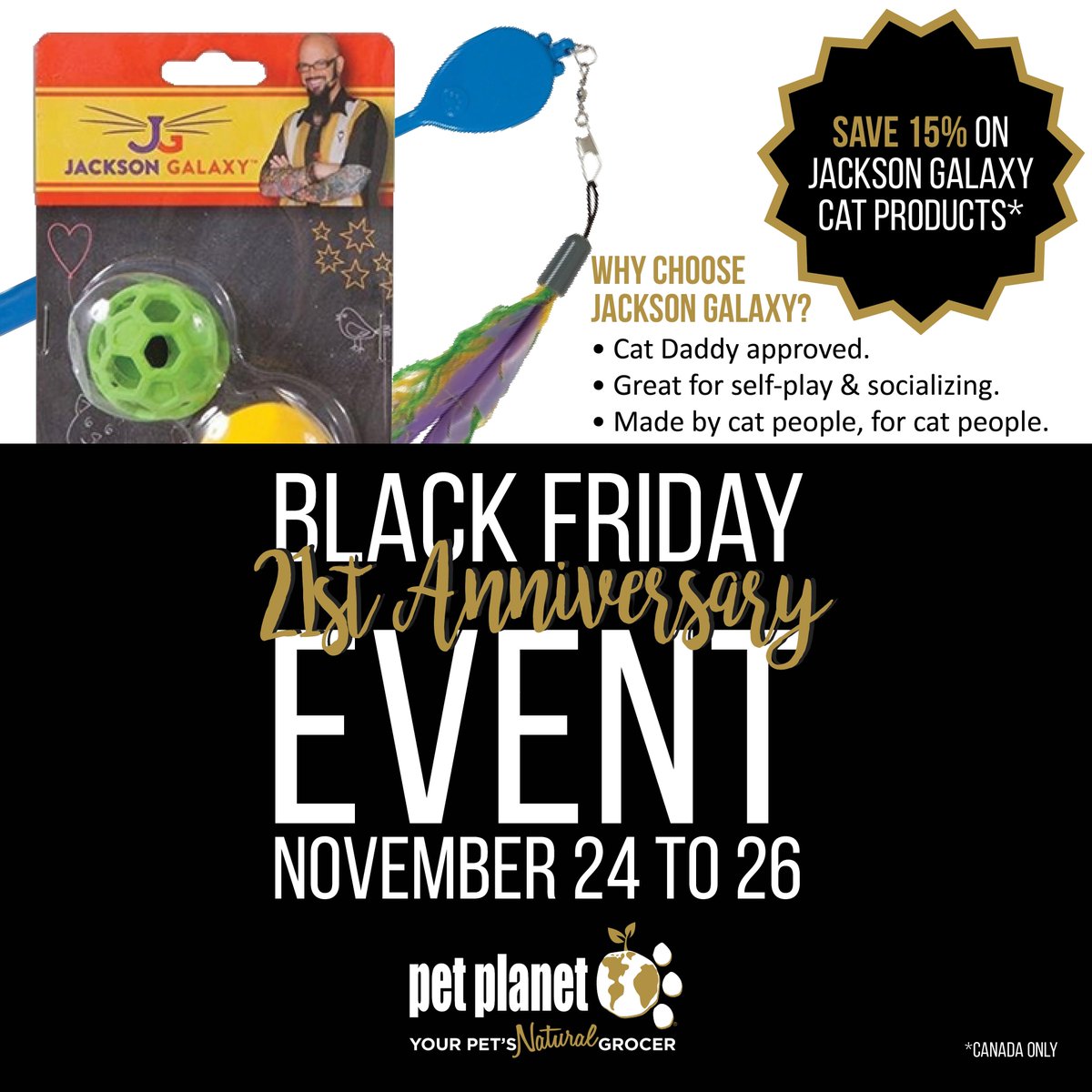 PetPlanetHealth's tweet photo. Black Friday weekend save 15% off on your favorite Jackson Galaxy cat products! https://t.co/aLlZ6gQLy9