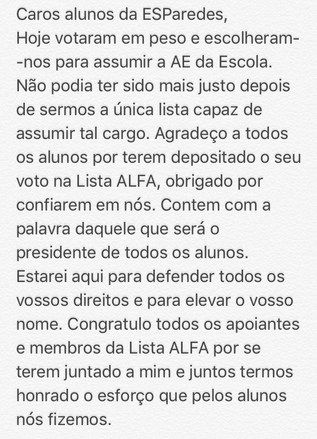 jjjuniiiorrr's tweet photo. Obrigado a todos os alunos que confiaram em nós. Aos que não votaram em nós fiquem com a palavra de compromisso com todos. Uma AE para todos! #SomosAE https://t.co/meEwT77c9E