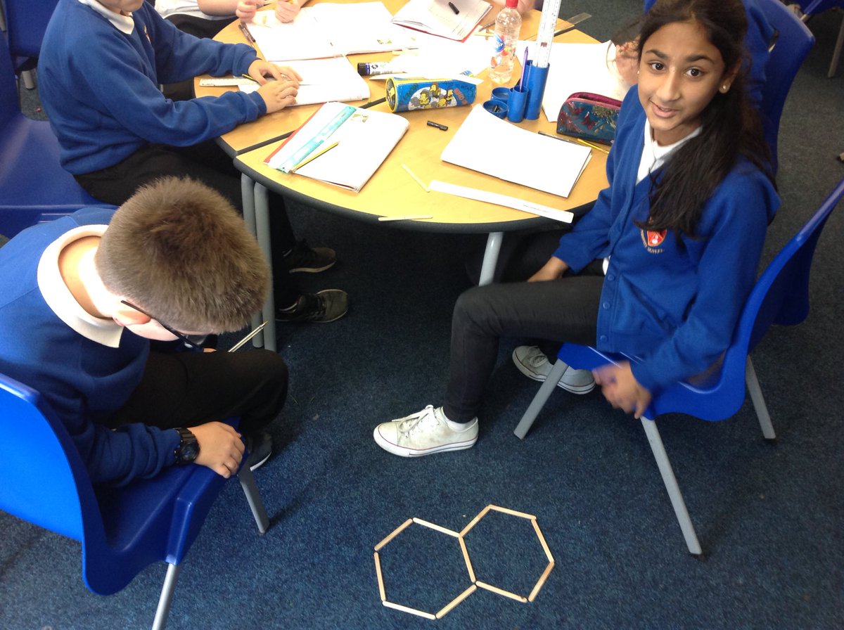 misscleary's tweet photo. Year 6 spent their maths lesson investigating hexagons. Some children figured out the rule 5n+1 after 15 minutes of investigating! πππΌπββββοΈπ #mathsInvestigation #exploringPatterns https://t.co/n9sYEh2rhL