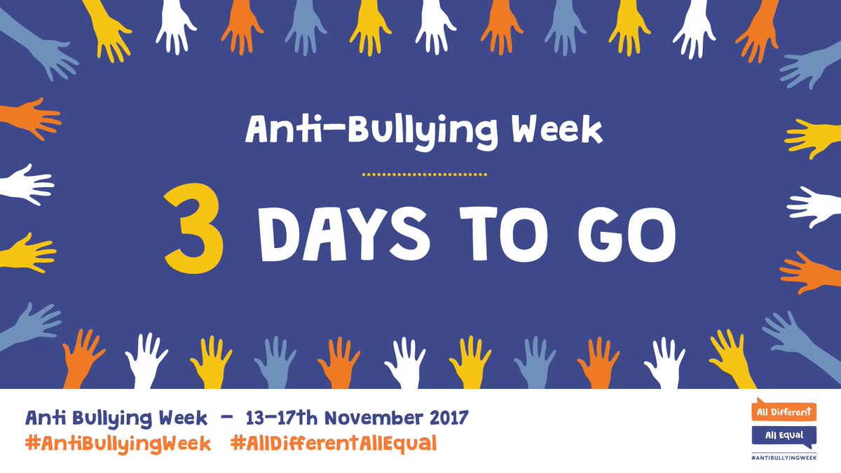 ABAonline's tweet photo. Only 3 days to go until this year's #AntiBullyingWeek How will you, your school or organisation be getting involved? #AllDifferentAllEqual https://t.co/psbpiYZCGf