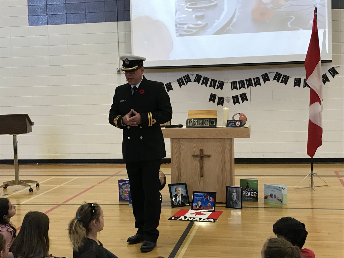 WojyBear's tweet photo. Thank you to @JonDziadyk for taking the time to share his experiences with @StJohnBoscoYEG grade three students after our Remembrance Day/Peace ceremony. #LestWeForget #WeRemember https://t.co/caVIGgLoeV