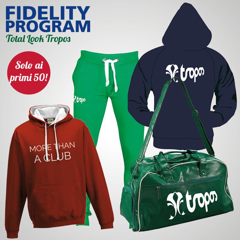 TroposClub's tweet image. ⏳ #Offerta limitata ⏳ #FidelityProgram
👉 Total look Tropos! 👉Solo per i primi 50. 👈
Se pensi di rinnovare il tuo abbonamento o se lo hai già rinnovato... guadagnati il total look Tropos:
✔ felpa, ✔ pantalone e ✔t-shirt.
Cosa aspetti? 😉