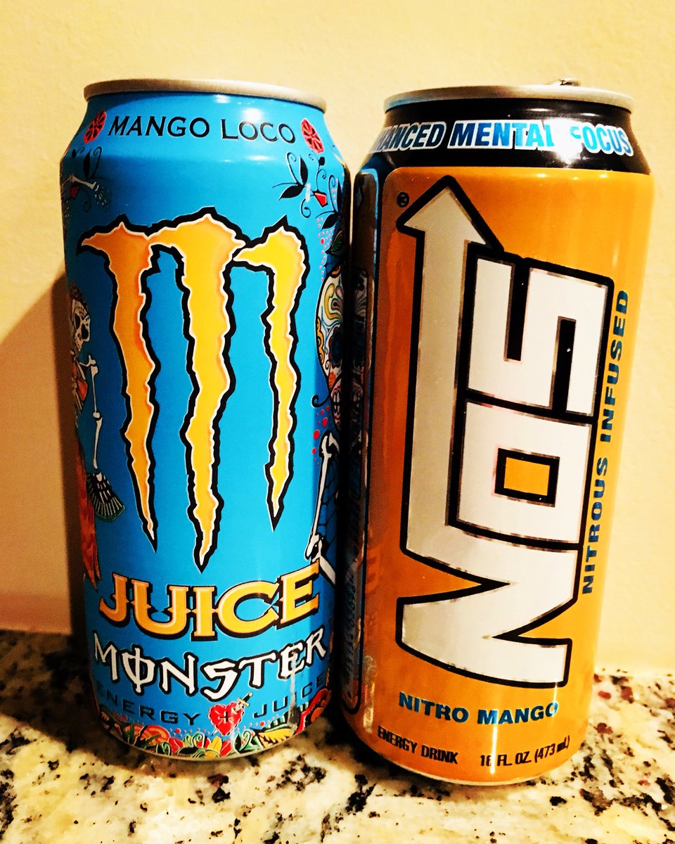 EnergyDrinkJosh's tweet photo. New #NOSNitroMango is out now, time to compare which is better; Which do you like better, #NOSMango or #MonsterMango? #NOS #NitroMango #MonsterMangoLoco #MonsterJuice #JuiceMonster #NitrousInfused #NOSEnergy https://t.co/XYvdPDDY7u
