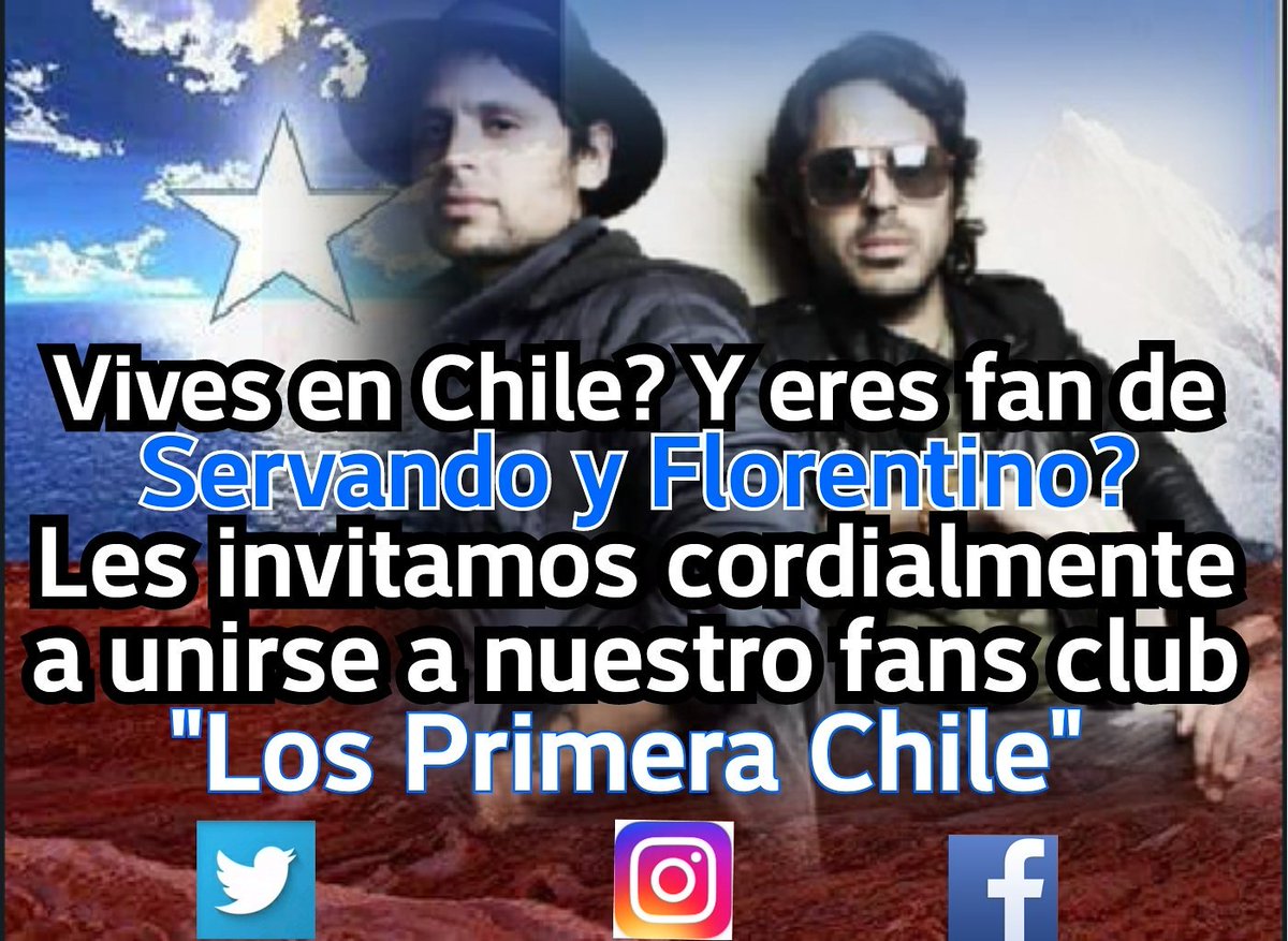 losprimerachile's tweet photo. Vives en 🇨🇱Y eres fan de Servando y Florentino?❤Les invitamos a unirse a nuestro fans club! En apoyo! Fuerza!❤ "Hermanos Primera"❤en Chile🇨🇱 https://t.co/UtHQ6qqyRo