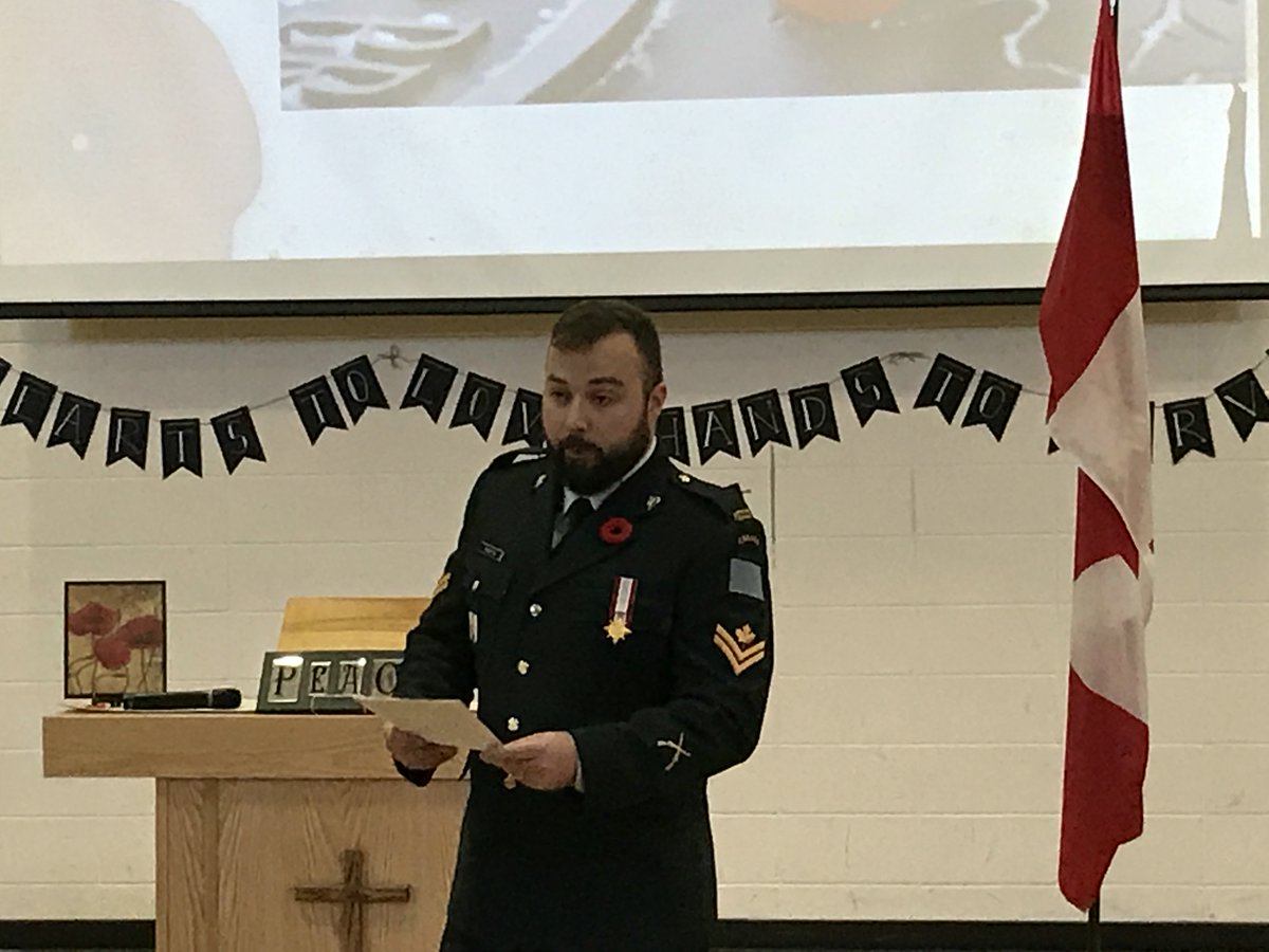 WojyBear's tweet photo. Master Corporal Josh Paulette who just returned from serving in Iraq joined @StJohnBoscoYEG school community to honour and remember...Thank You!
#LestWeForget #WeRemember #authentic learning #realheroes https://t.co/YtoL3YPj7h