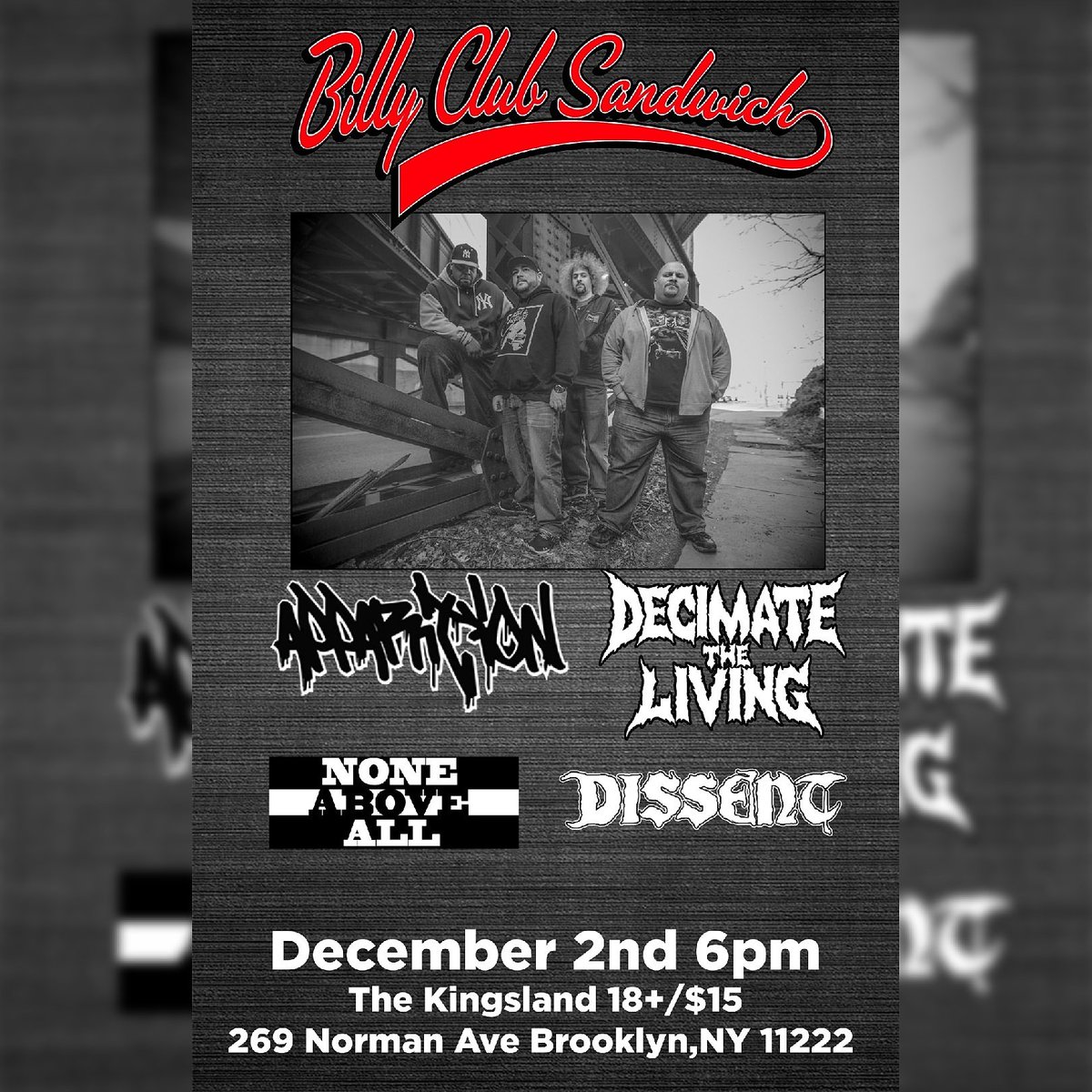DTL_BX's tweet photo. December 2nd with #BillyClubSandwich at The Kingsland
Contact us for tickets #nyhc #bxhc https://t.co/F2VdW3S25o