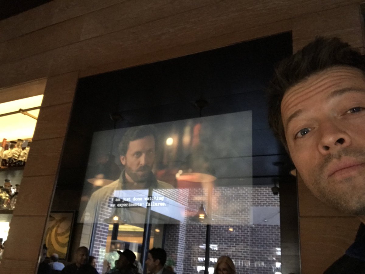 mishacollins's tweet photo. I think I just saw God in a bar. (@RobBenedict ) https://t.co/8iWmyE4Suj