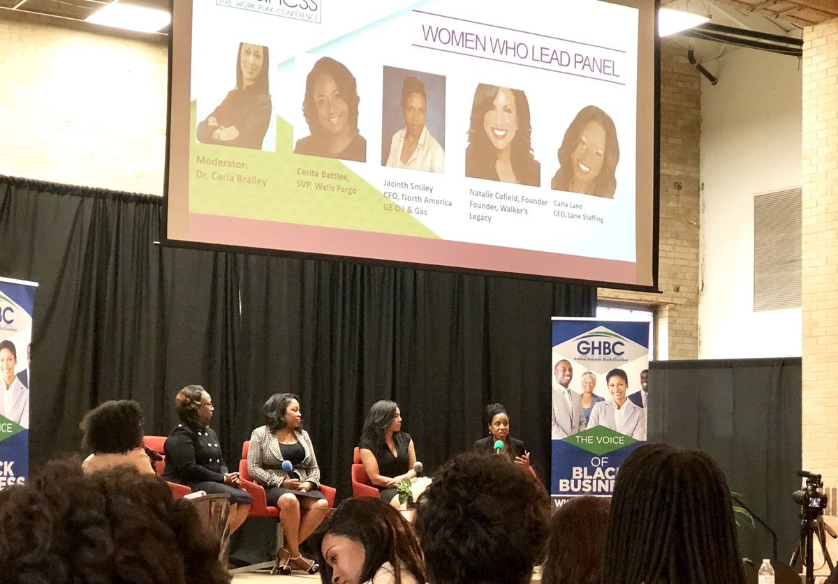 AskLaMonicaLove's tweet photo. @HouBlackChamber “Women Who Lead” panel - Be Purposeful, Be Specific, Be Intentional! @DrCarlaBrailey @JacinthSmiley @ncofield @LaneStaffing @CBattlesWFC #GHBCWIB #houston https://t.co/tNquvL15bH