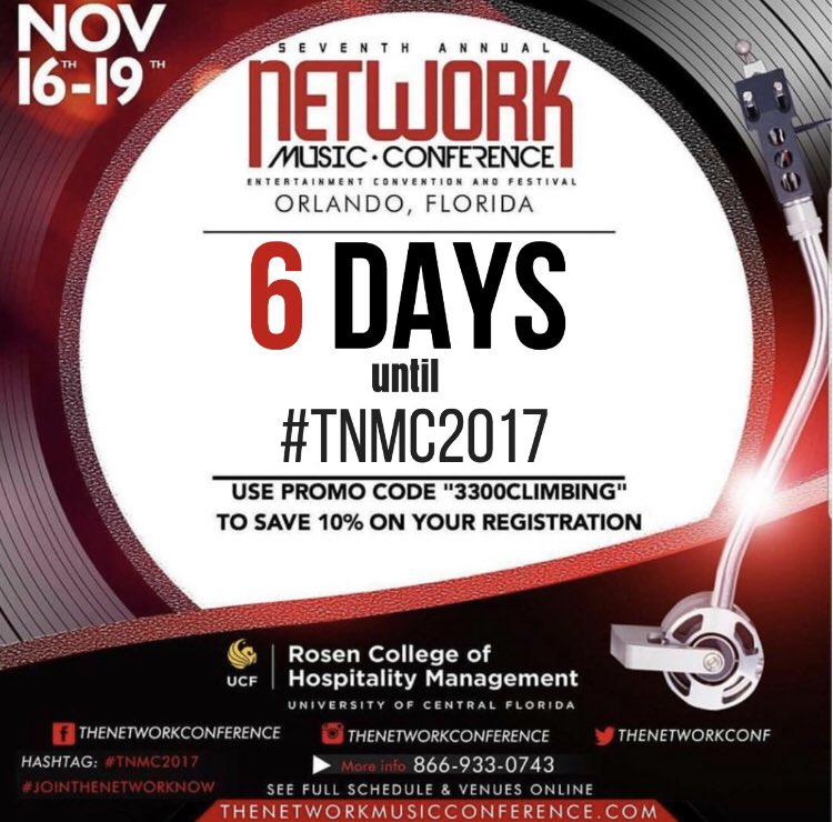 Brian_Puletz's tweet photo. Only 6 days until The Network Music Conference! Make sure you check it out. @TheNetworkConf @3300climbing #3300climbing #TNMC2017 #music #conference https://t.co/YQr1gU4VGM