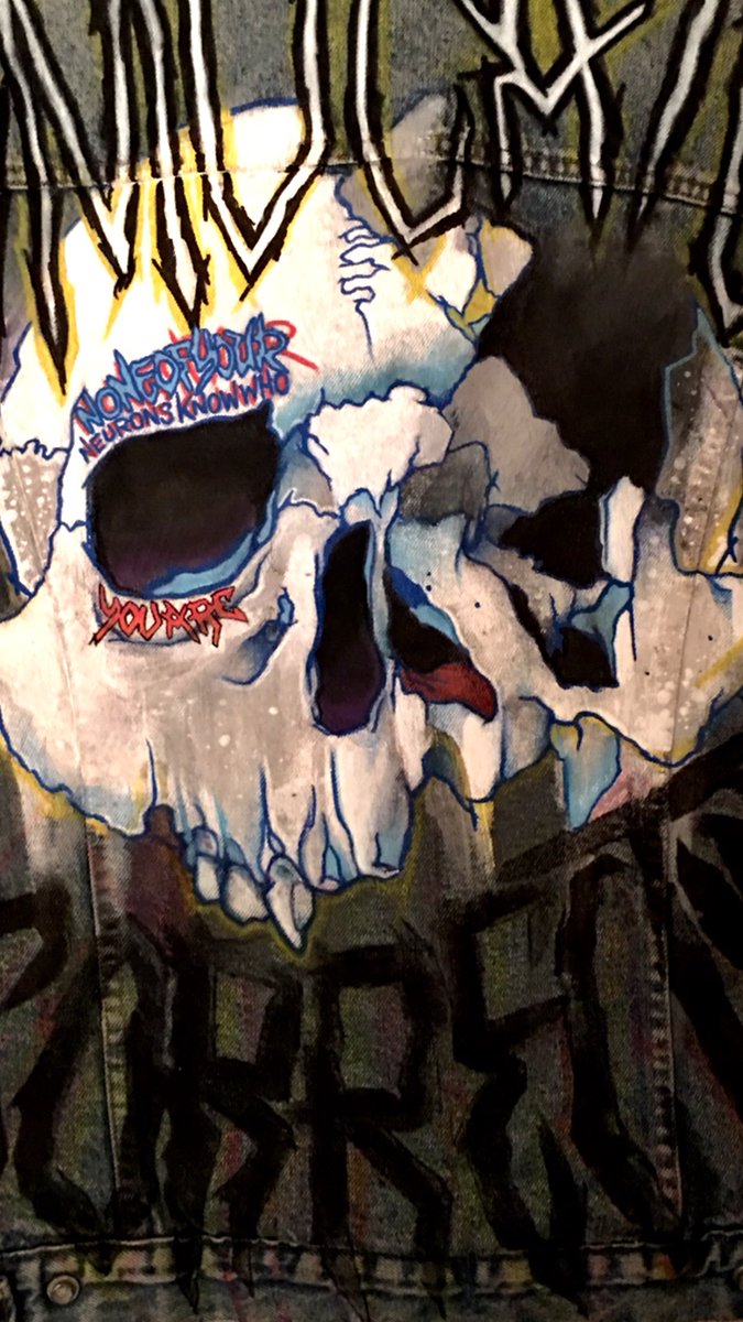 DeadaheadLondon's tweet photo. NONE OF YOUR NEURONS KNOW WHO YOU ARE

#handpaintedjackets #FashionFriday #artwork https://t.co/NpgDaO3VMy