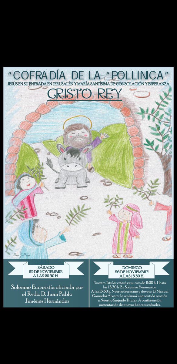 Damos nuestra más sincera enhorabuena a Noa Gallego de Tercero de Primaria del CEIP Reina Sofía por ser la autora del cartel de la festividad de Cristo Rey 2017