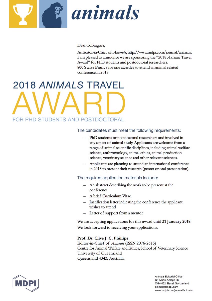 ISAZOfficial's tweet photo. Attention students and postdocs! Thinking about going to @ISAZ2018? Consider applying for the 2018 Animals Travel Award! https://t.co/GXFVs9Sb7X