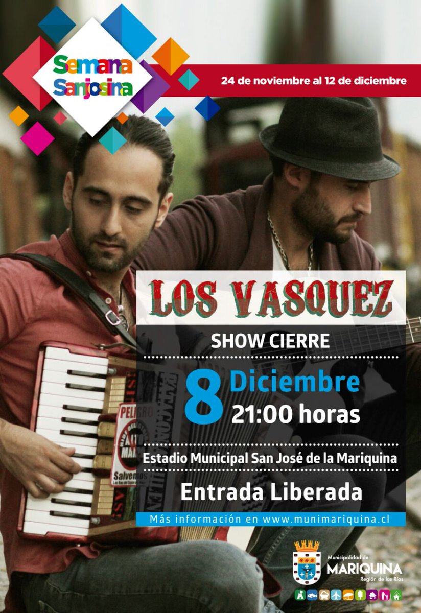 losvasquez's tweet photo. CONFIRMADO...!!! LOS VASQUEZ CERRARAN CON BROCHE DE ORO LA SEMANA SANJOSINA...!!! L@S ESPERAMOS A TOD@S EL VIERNES 8 DE DICIEMBRE...!!! https://t.co/pSVAHHq6dT