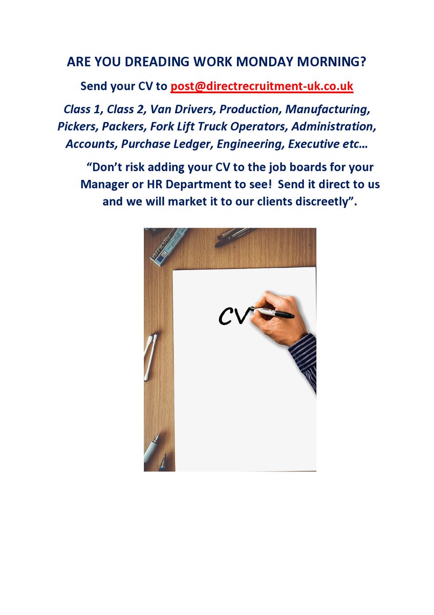 DirectRecUK's tweet photo. Are you already dreading work Monday morning, and it's not even Friday home time yet! π¬π©#NewJob #applytoday #cv #dreadingwork #industrialjobs #drivingjobs #adminjobs #EngineeringJobs #executivejobs #jobsearch #updateyourcvtoday #recruitment https://t.co/4Y9w45GJsf