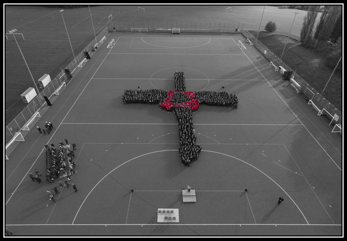 TDMS_Evesham's tweet photo. Here are some photographs from our #Remembrance Service at @TDMS_Evesham .  This year we were also joined by students from St Richard's First School who helped form the #poppy . https://t.co/2AwKuYjPWz